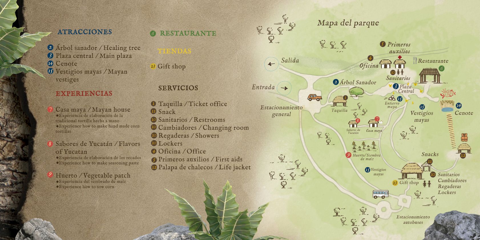 Tsukan Mapa del parque croquis de Servicios e Instalaciones